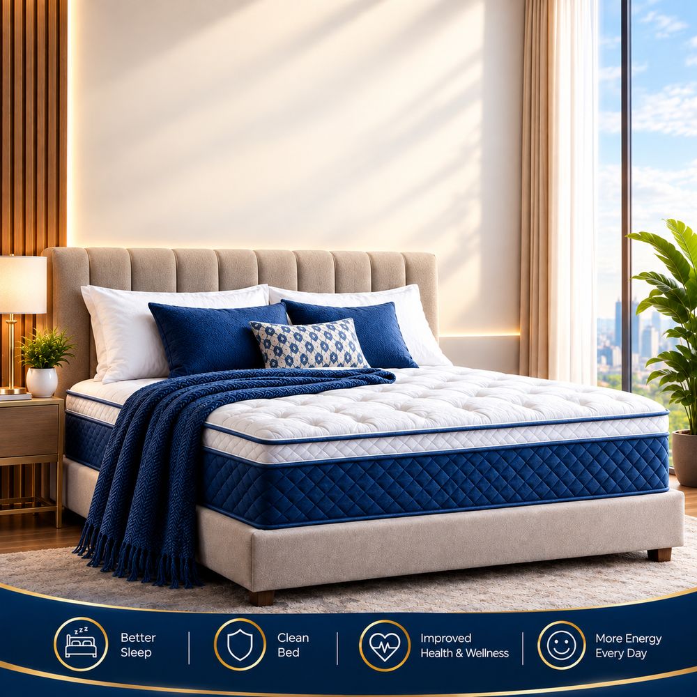 A neatly made bed on a Diamond Mattress UK mattress